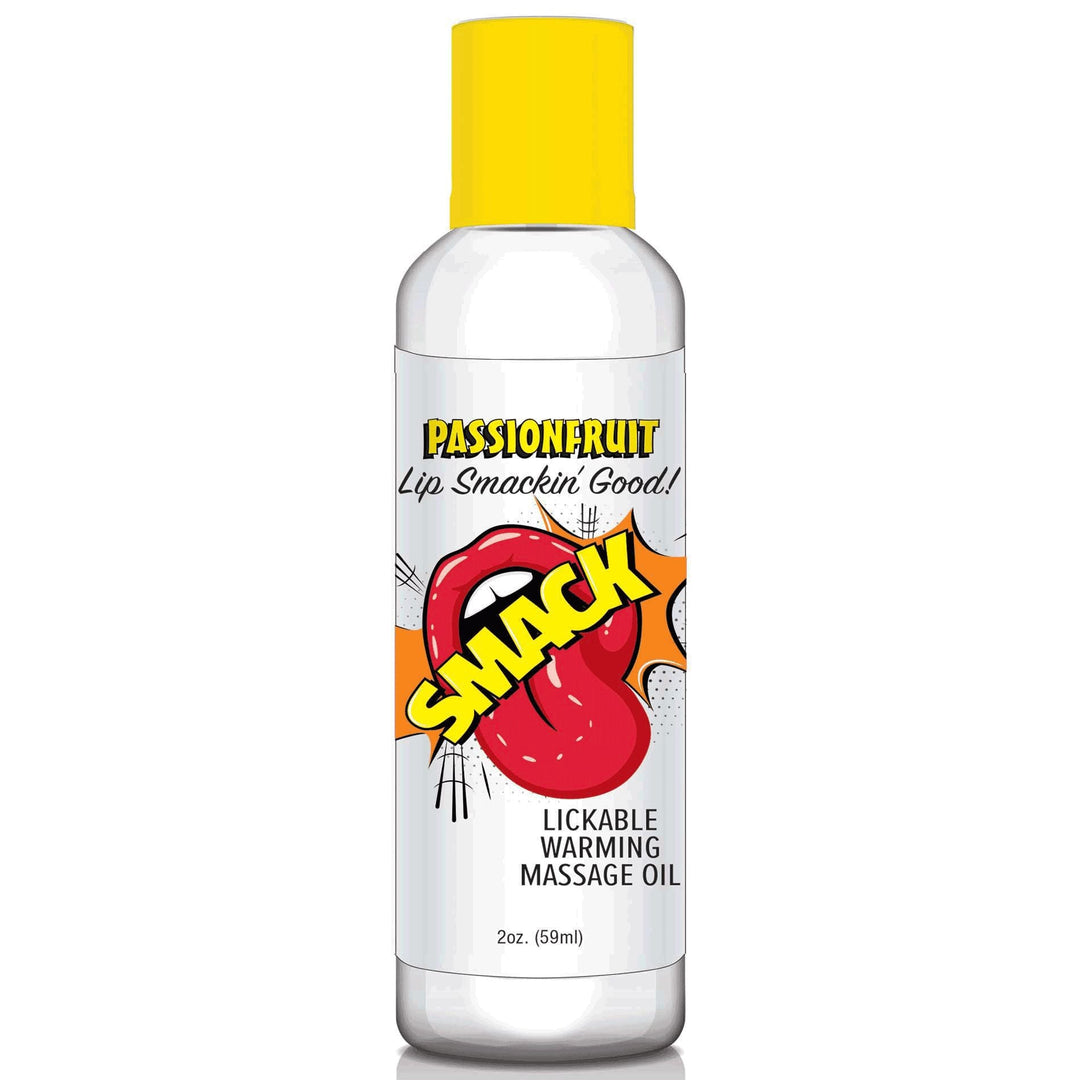 Little Genie Smack Passionfruit warming and lickable oil in 2oz bottle, lubricant for personal health and intimate use.