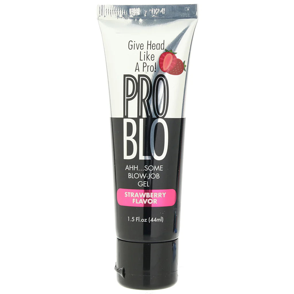 Little Genie PRO BLO Strawberry oral pleasure gel in a tube, designed for personal health and intimate lubrication.